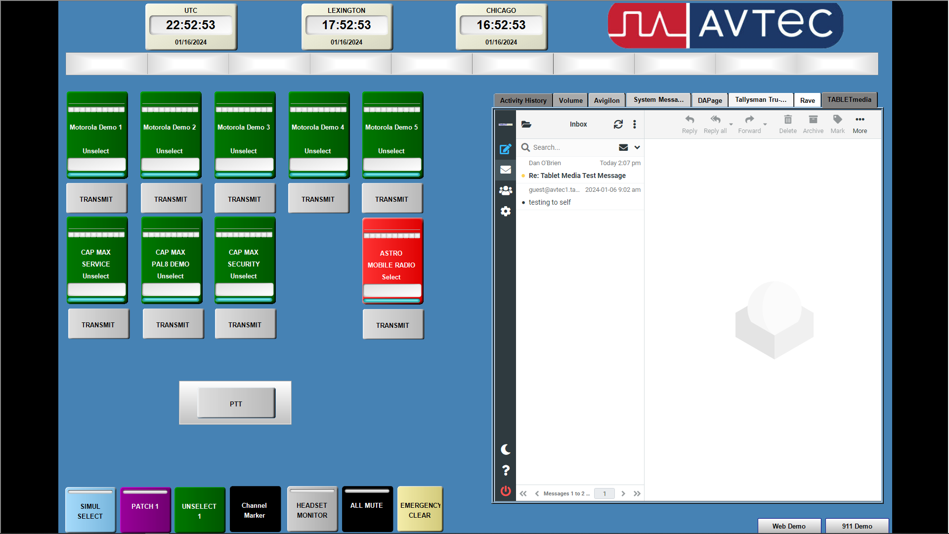 TABLETmedia Webmail browser interface for messaging two-way radios